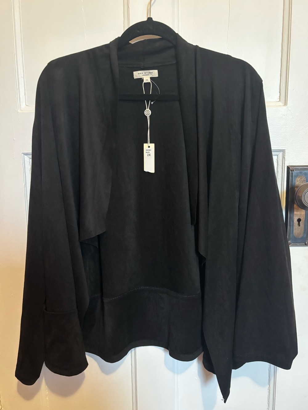 NWT Max Studio London Black Open-Front Draped Cardigan Size 2X Lightweight Soft
